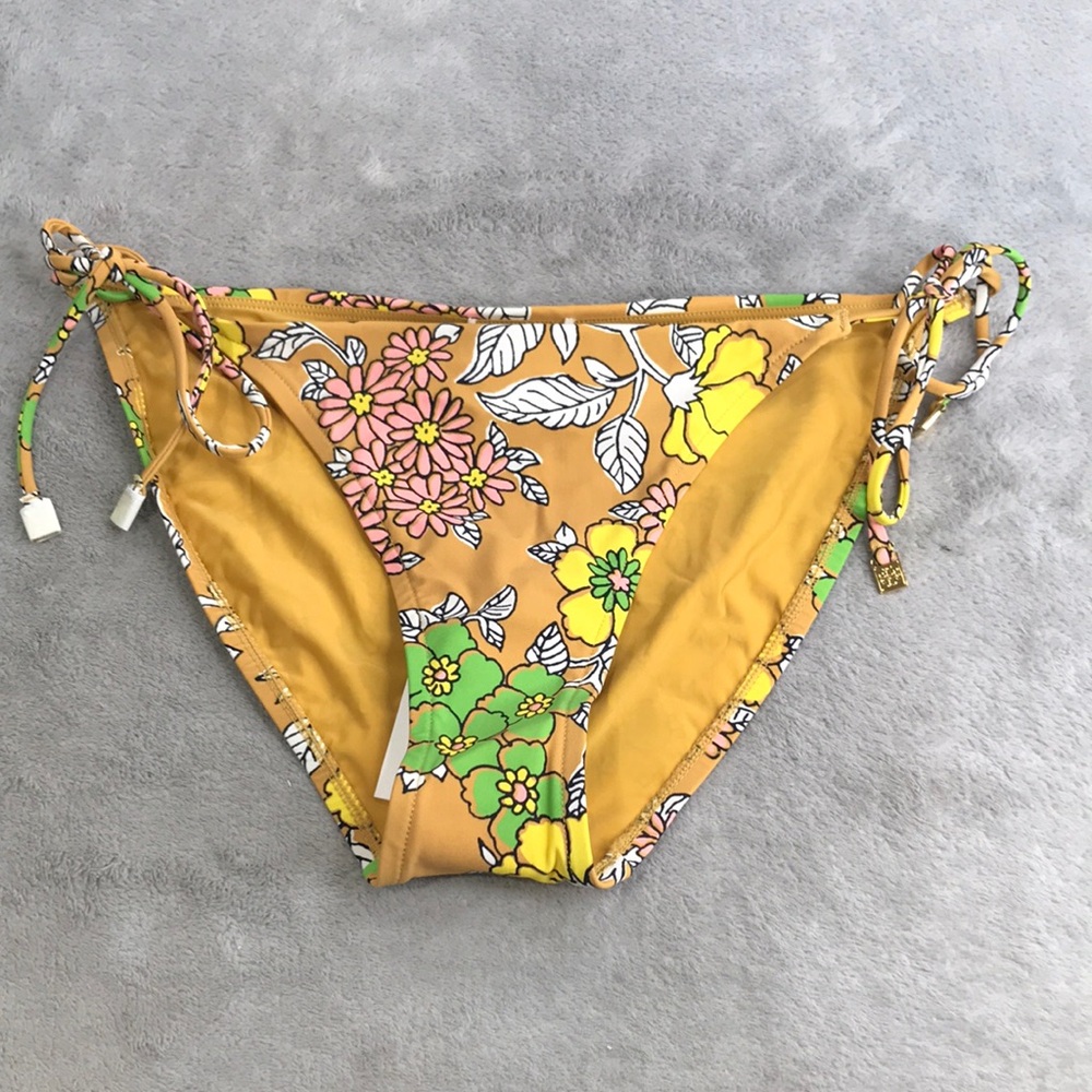 Tory Burch Floral Print String Bikini Bottoms BROWN WALLPAPER FLORAL Size M New